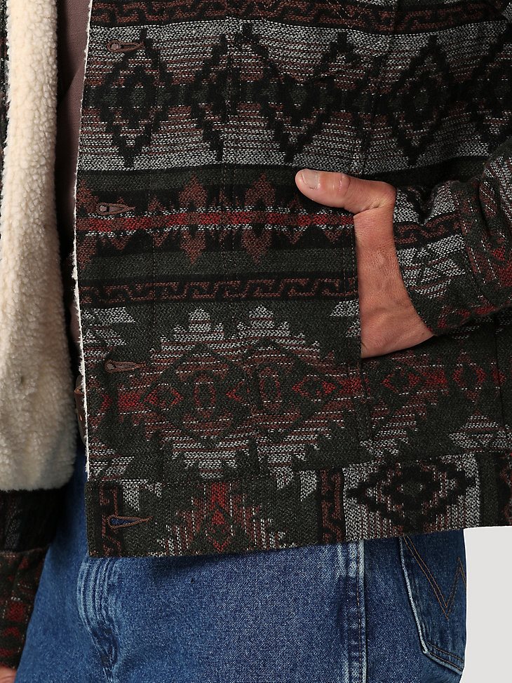 Men's Wrangler Sherpa Lined Jacquard Print Jacket in Olive