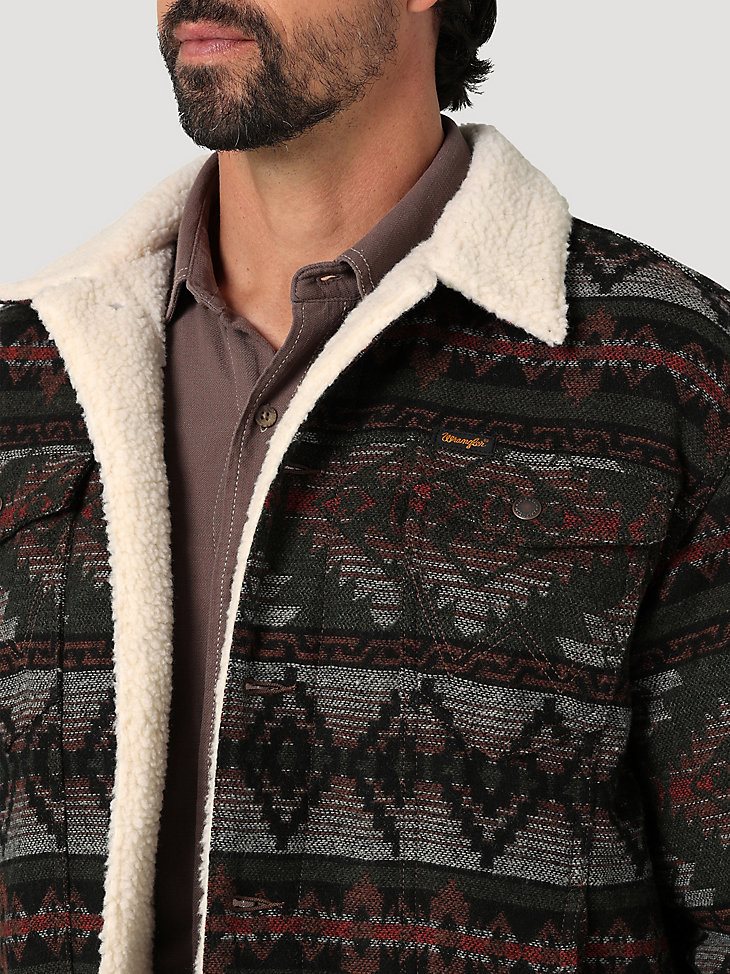 Men's Wrangler Sherpa Lined Jacquard Print Jacket in Olive