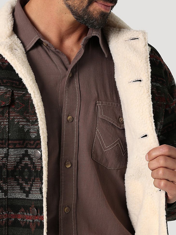 Men's Wrangler Sherpa Lined Jacquard Print Jacket in Olive