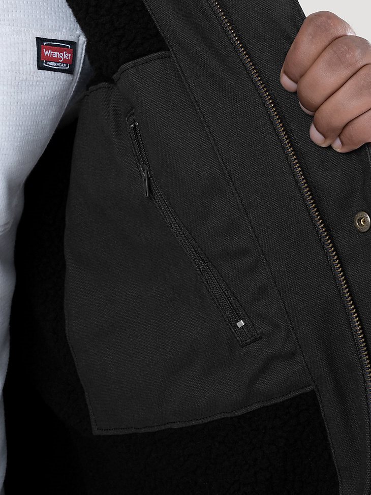 Wrangler Workwear Sherpa Lined Shirt Jacket in Black
