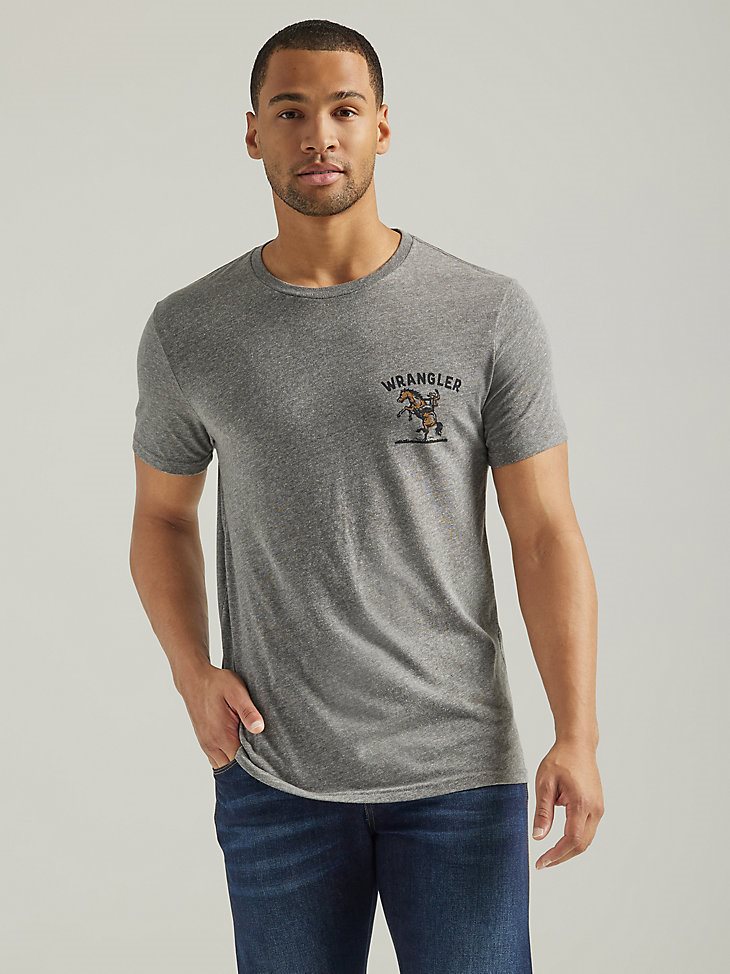 Men's Wrangler Bucking Cowboy Back Graphic T-Shirt in Graphite Heather