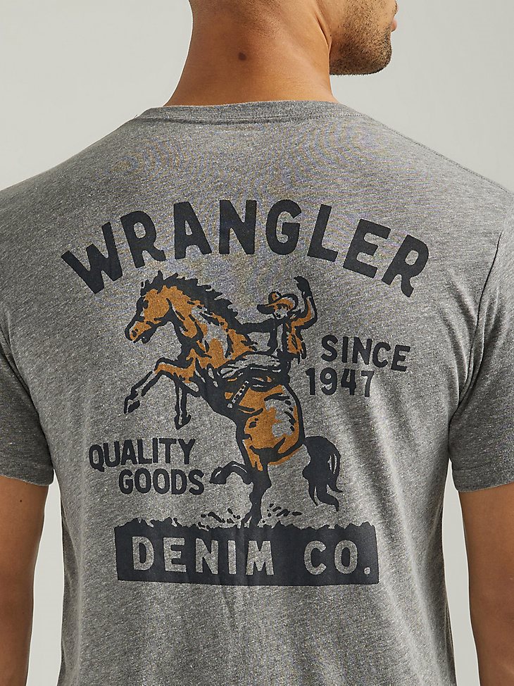 Men's Wrangler Bucking Cowboy Back Graphic T-Shirt in Graphite Heather