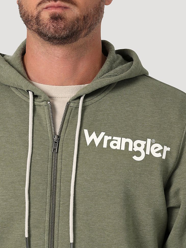 Men's Wrangler Logo Sleeve Full Zip Hoodie in Lichen Green Heather
