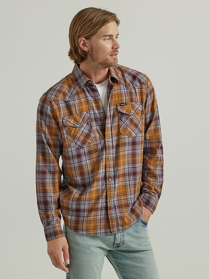Men's Broken Twill Plaid Shirt in Golden Brown