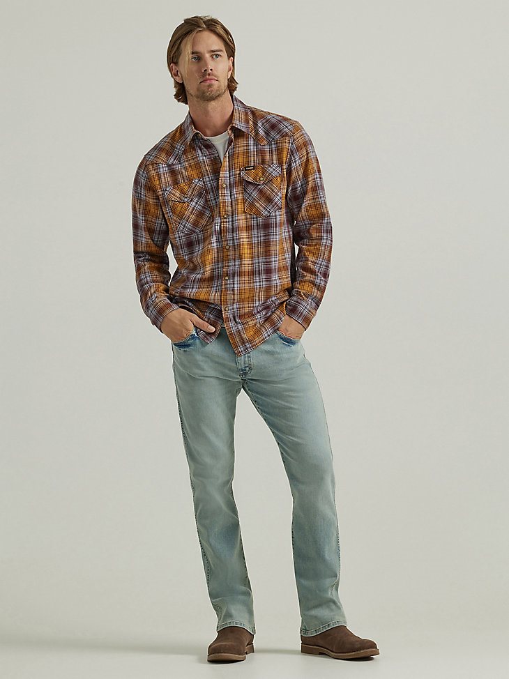 Men's Broken Twill Plaid Shirt in Golden Brown