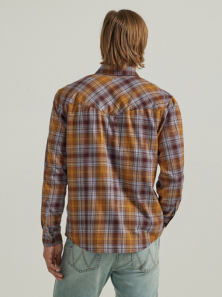 Men's Broken Twill Plaid Shirt in Golden Brown