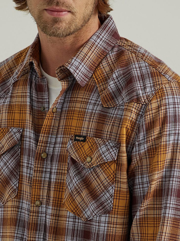 Men's Broken Twill Plaid Shirt in Golden Brown