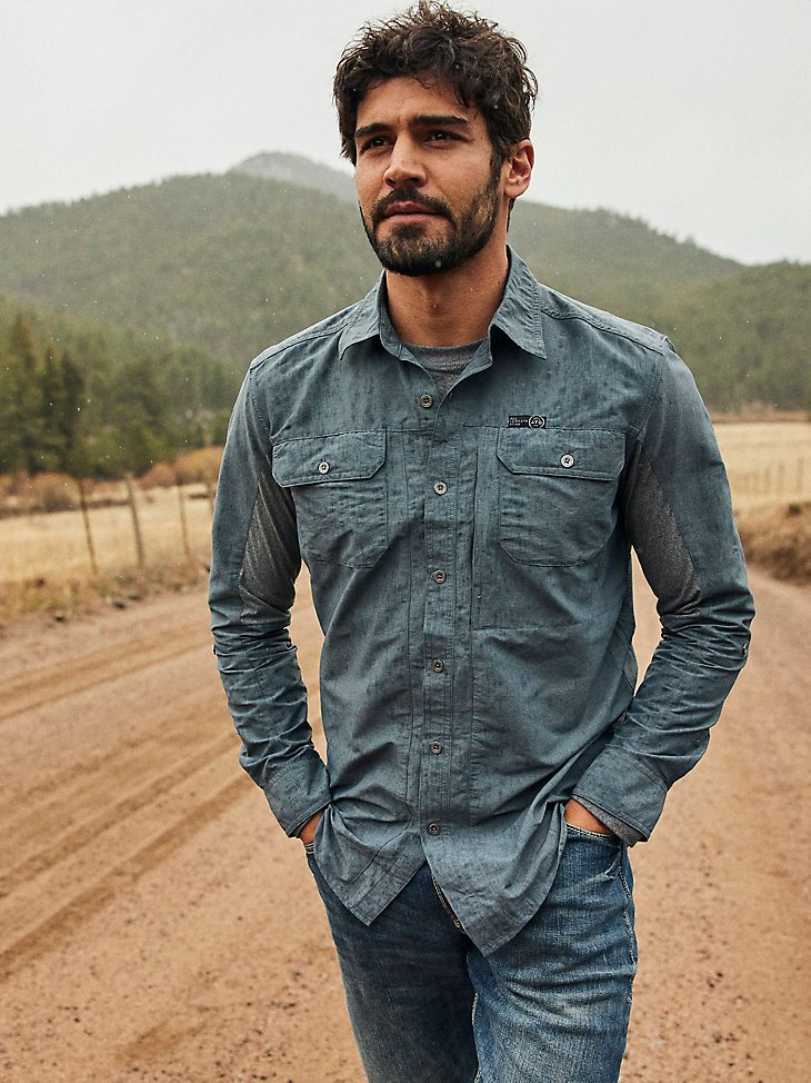 ATG by Wrangler Men's Mix Material Shirt in Turbulence