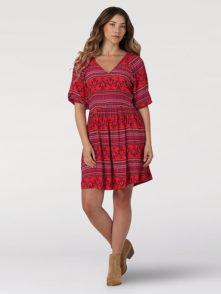 Women's Wrangler Peasant Sleeve Dress in Biking Red
