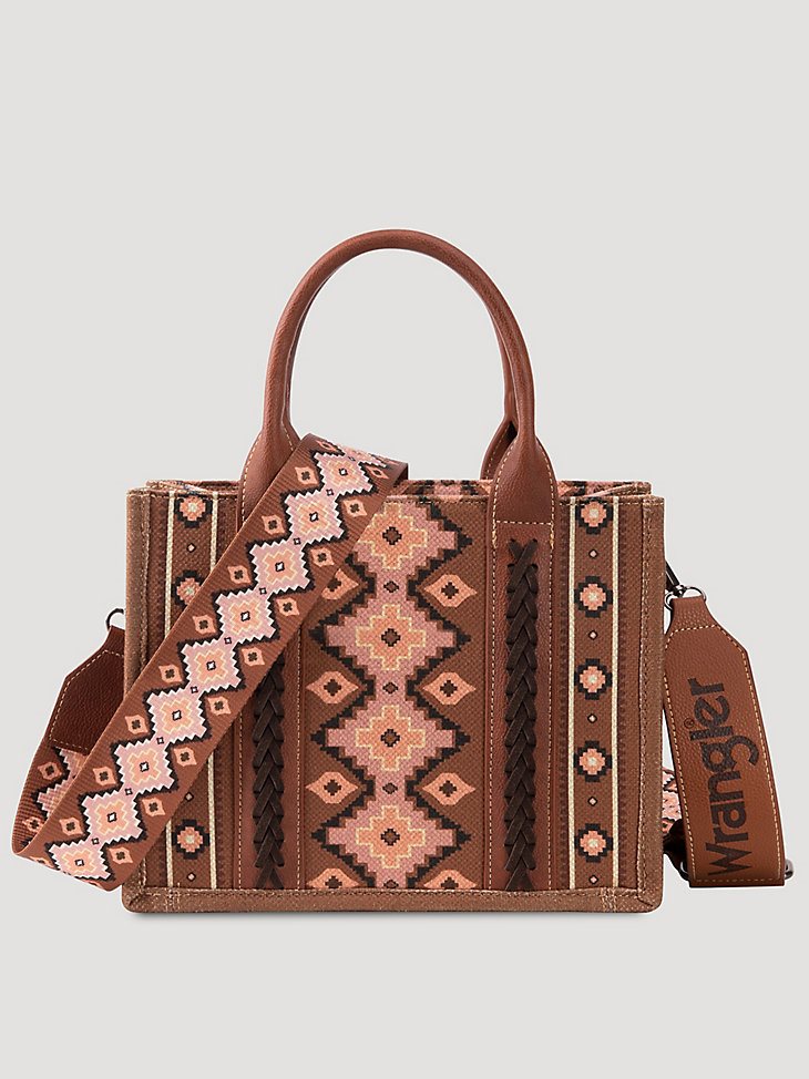 Southwestern Print Cross Body Canvas Mini Tote in Dark Brown