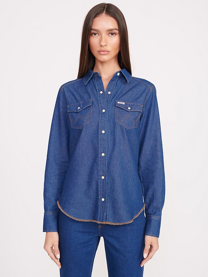 Wrangler + STAUD The Western Shirt in Dark Rinse