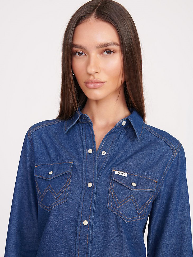 Wrangler + STAUD The Western Shirt in Dark Rinse