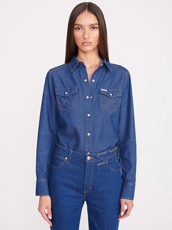 Wrangler + STAUD The Western Shirt in Dark Rinse