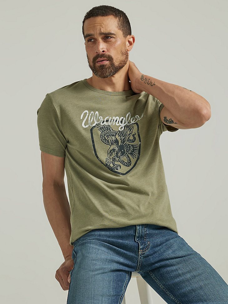 Men's Eagle Crest Graphic T-Shirt in Deep Linchen Green