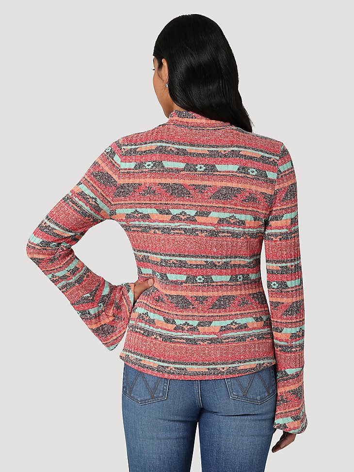Women's Wrangler Geo Flute Sleeve Knit Blouse in Cinnabar