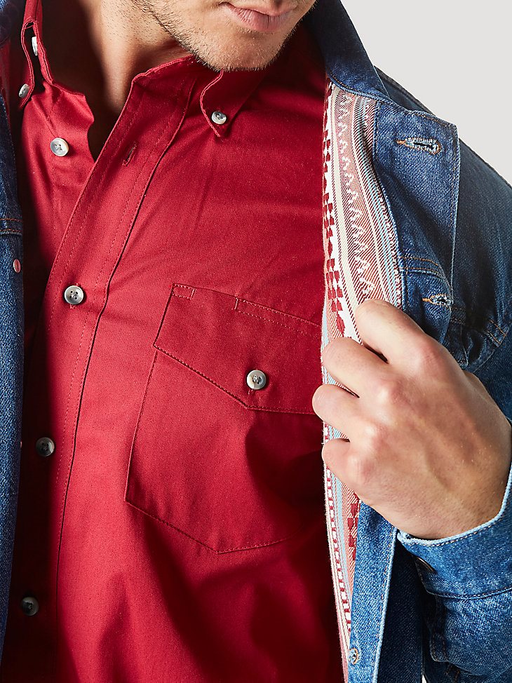 Men's Wrangler Flannel Lined Western Denim Jacket in Firepit