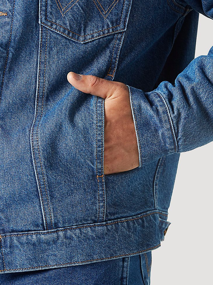 Men's Wrangler Flannel Lined Western Denim Jacket in Firepit