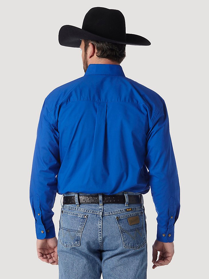 Men's George Strait & Wrangler National Patriot Button Down Solid Shirt in Royal Blue