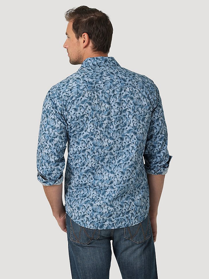 Men's Wrangler Retro Premium Long Sleeve Button-Down Print Shirt in Washed Paisley