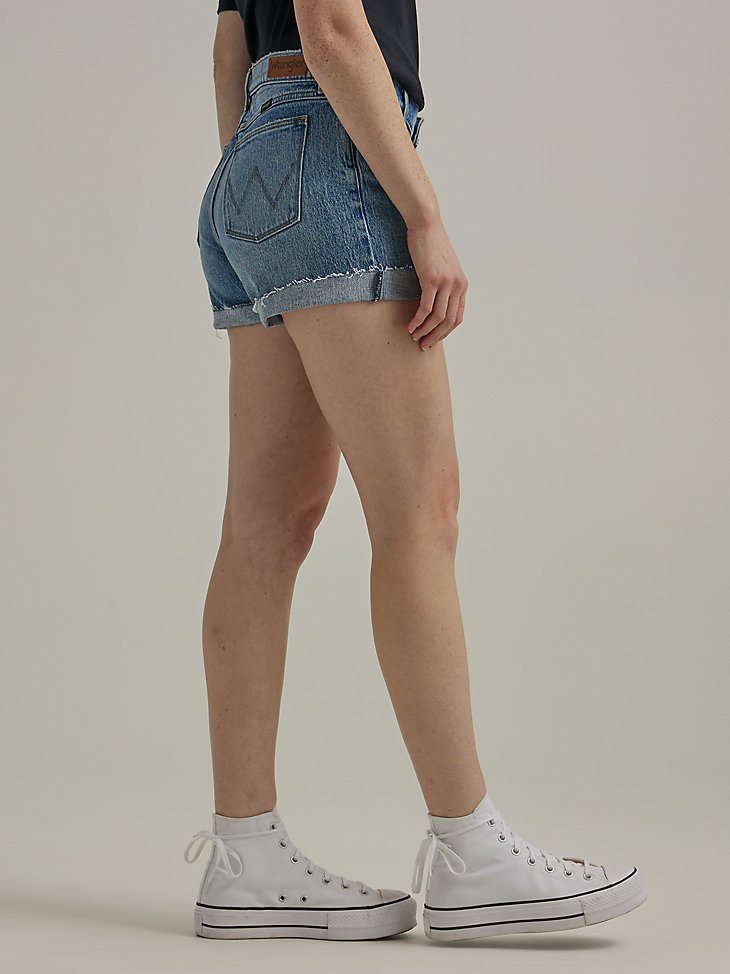 Women's Destructed Denim Roll Short in Marigold