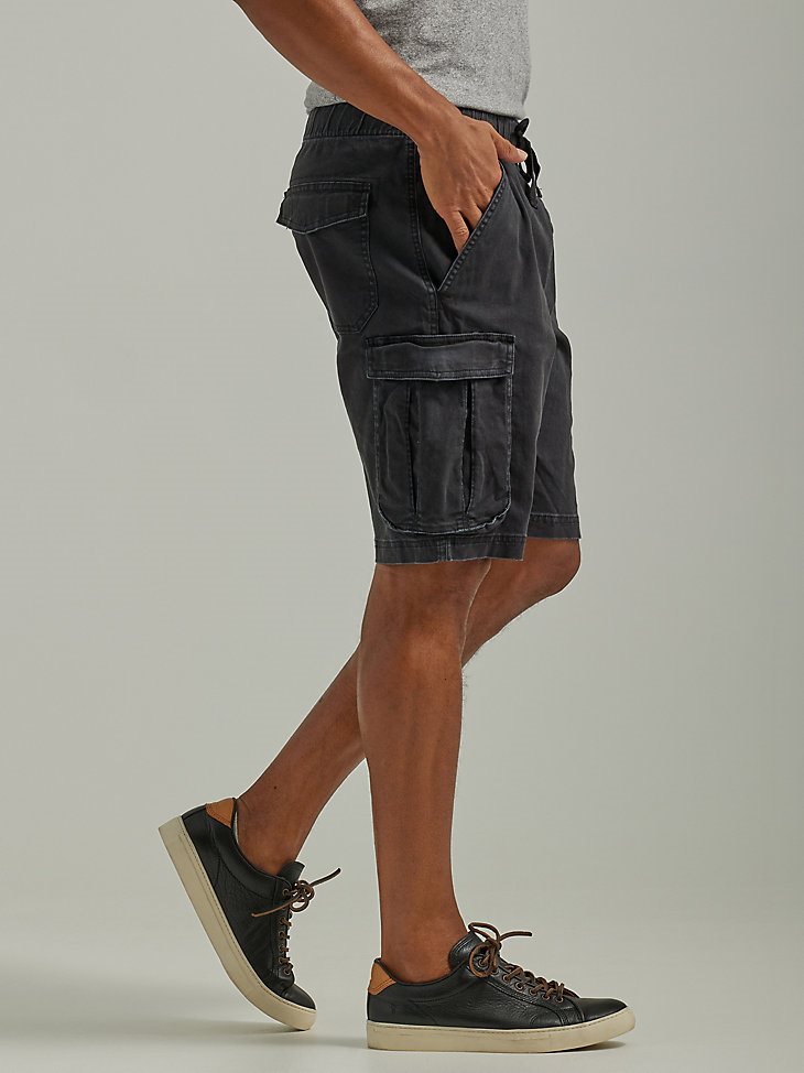Men's Free To Stretch Drawstring Cargo Short in Washed Black