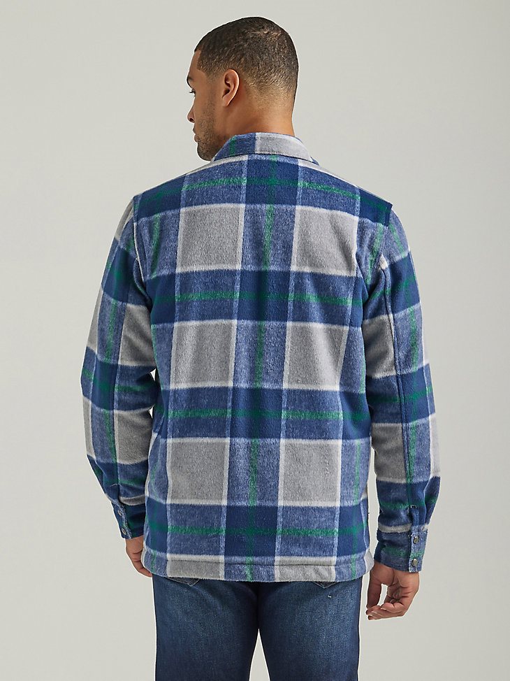 Men's Wrangler Full Zip Sherpa Lined Flannel Shirt Jacket in Pebble