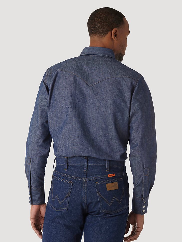 Wrangler FR Flame Resistant Long Sleeve Denim Work Shirt in Denim