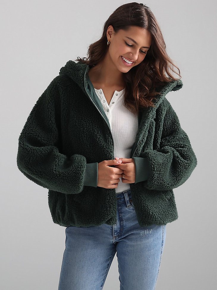 Women's Hooded Sherpa Jacket in Sycamore Green