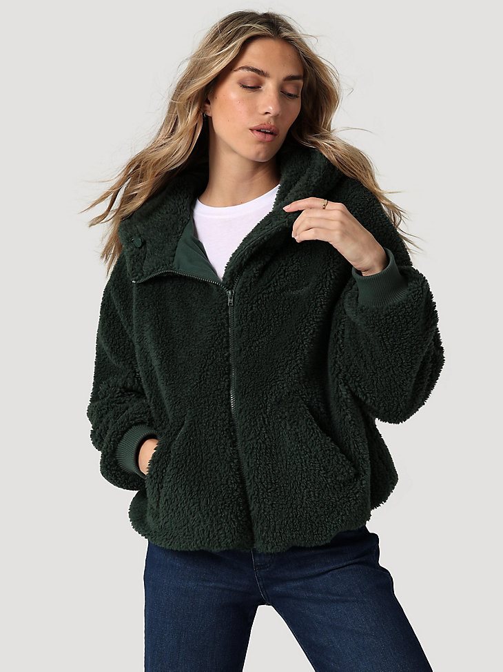 Women's Hooded Sherpa Jacket in Sycamore Green
