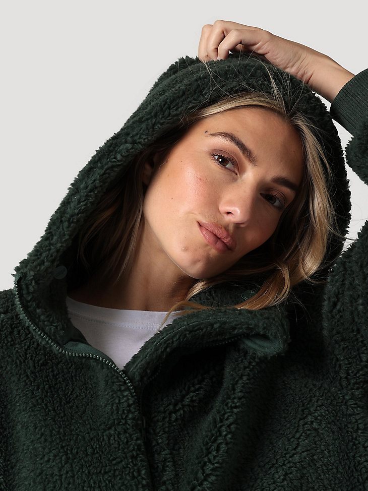 Women's Hooded Sherpa Jacket in Sycamore Green