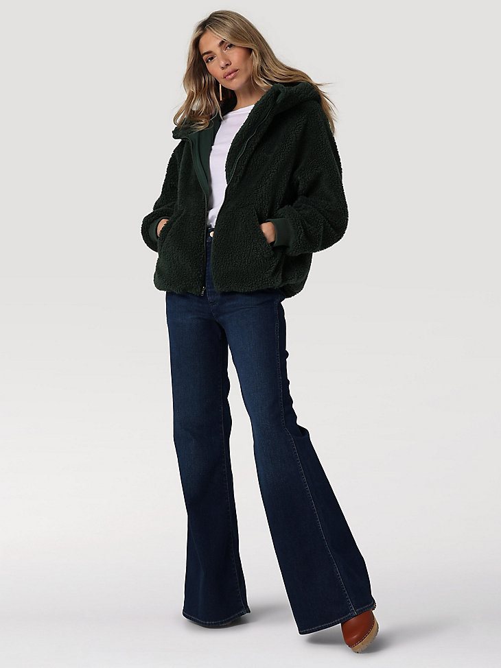 Women's Hooded Sherpa Jacket in Sycamore Green