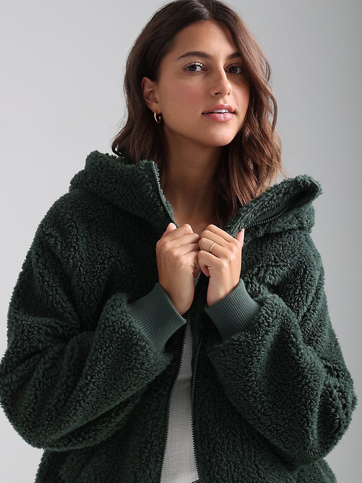 Women's Hooded Sherpa Jacket in Sycamore Green
