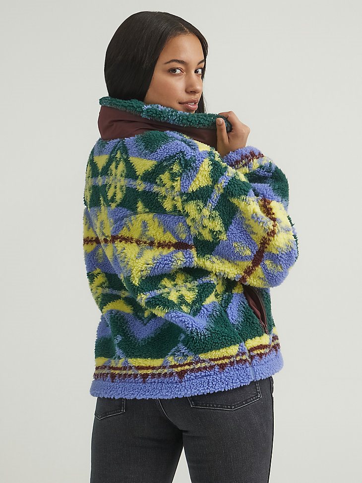 Women's All Over Printed Sherpa Jacket in Very Peri Purple