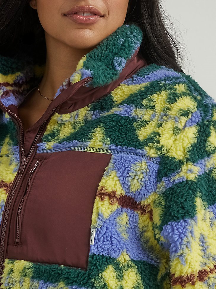 Women's All Over Printed Sherpa Jacket in Very Peri Purple