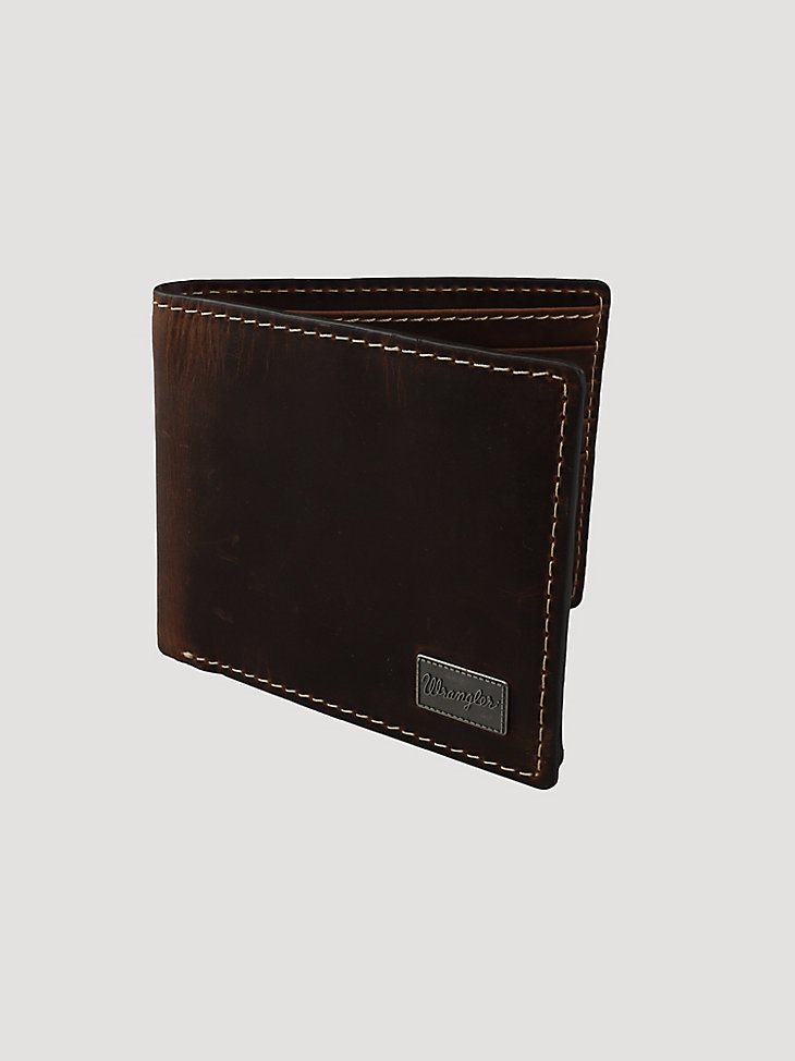 Men's Wrangler Metal Patch Bi-fold Wallet in Cognac