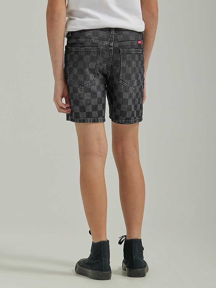 Boy's Checkered Denim Short (Husky) in Black