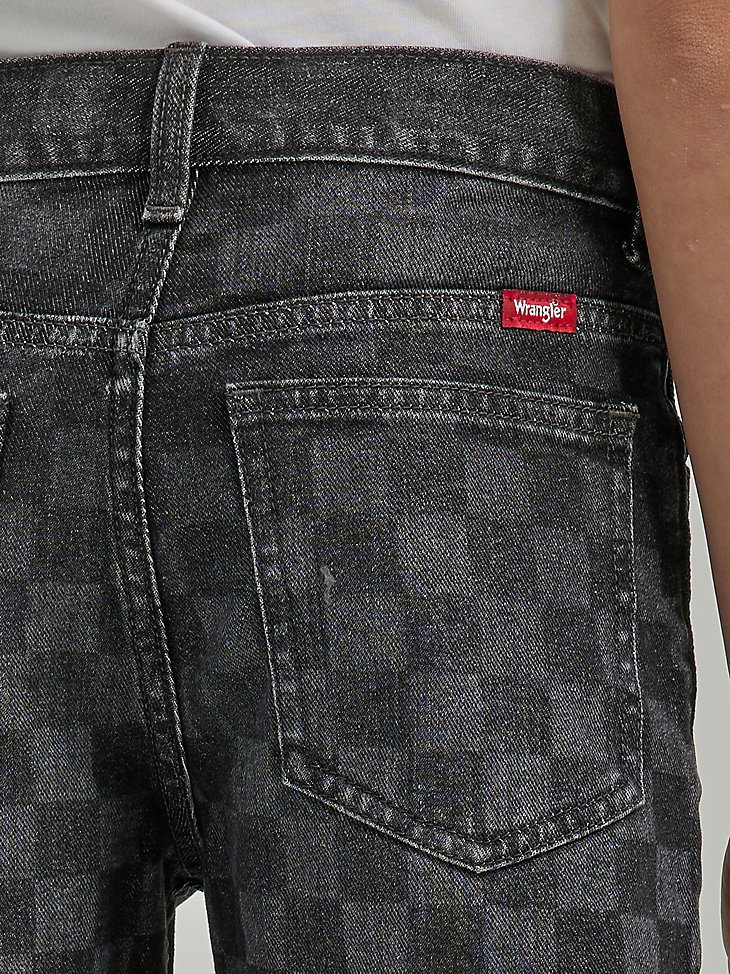Boy's Checkered Denim Short (Husky) in Black