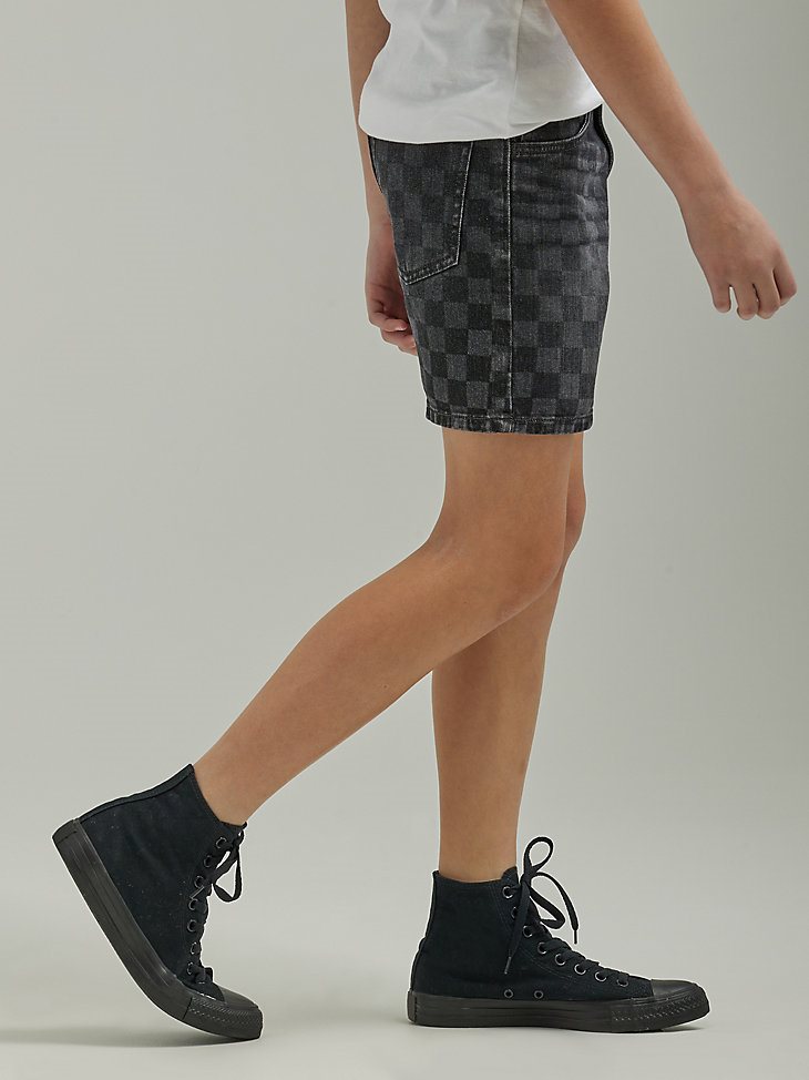 Boy's Checkered Denim Short (Husky) in Black