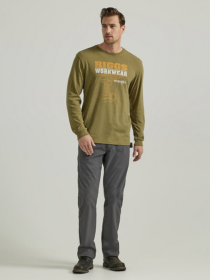 Wrangler RIGGS Workwear Relaxed Front Long Sleeve Graphic T-Shirt in Capulet Olive
