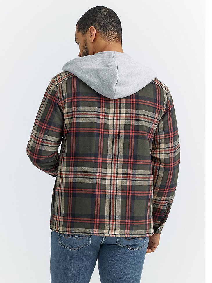 Men's Heavyweight Quilted Hooded Shirt Jacket in Deep Green