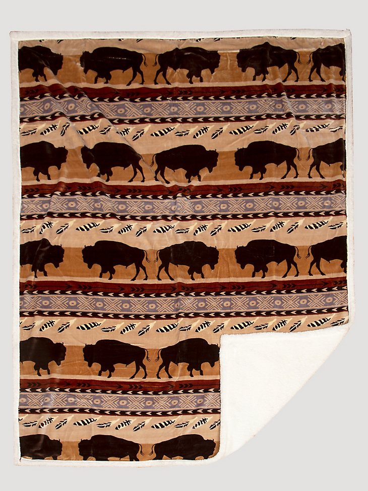 Wrangler Southwestern Buffalo Sherpa Fleece Throw Blanket in Brown