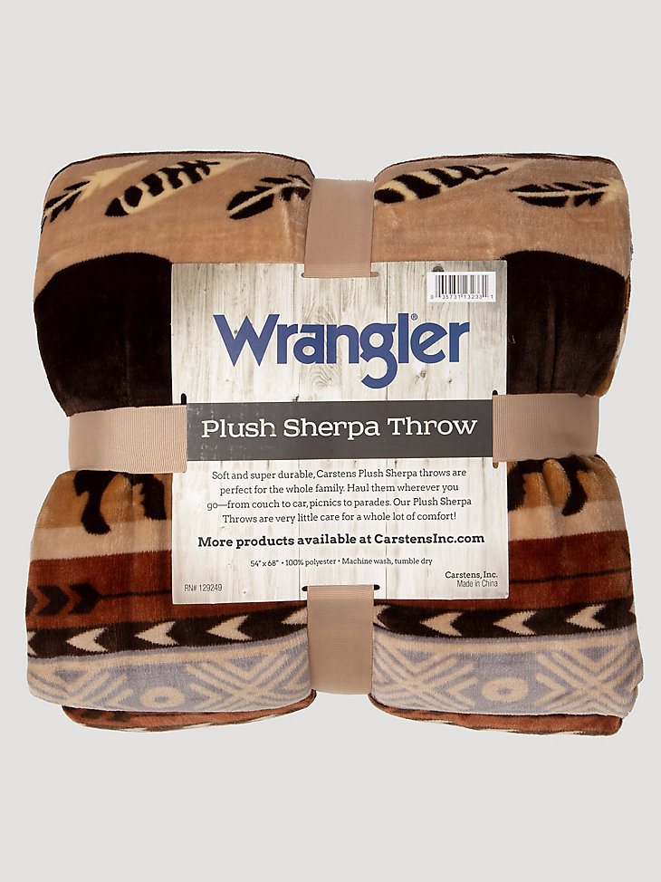 Wrangler Southwestern Buffalo Sherpa Fleece Throw Blanket in Brown
