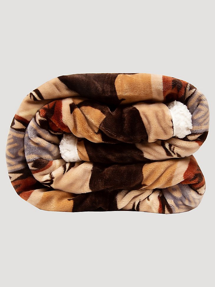 Wrangler Southwestern Buffalo Sherpa Fleece Throw Blanket in Brown