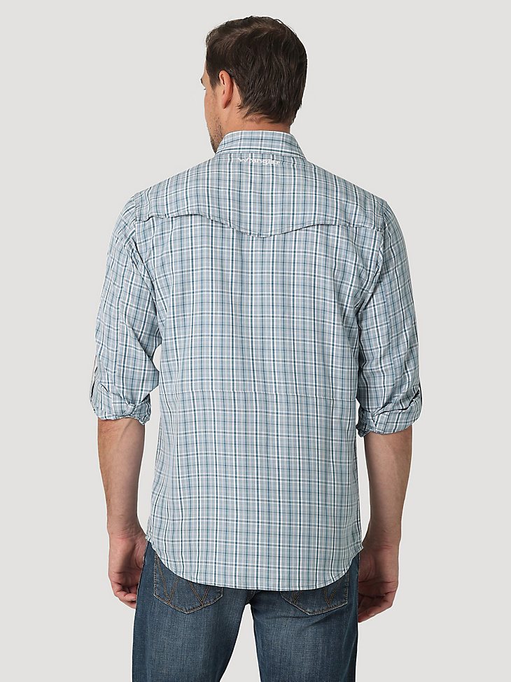 Men's Wrangler Performance Snap Long Sleeve Plaid Shirt in Teal Plaid
