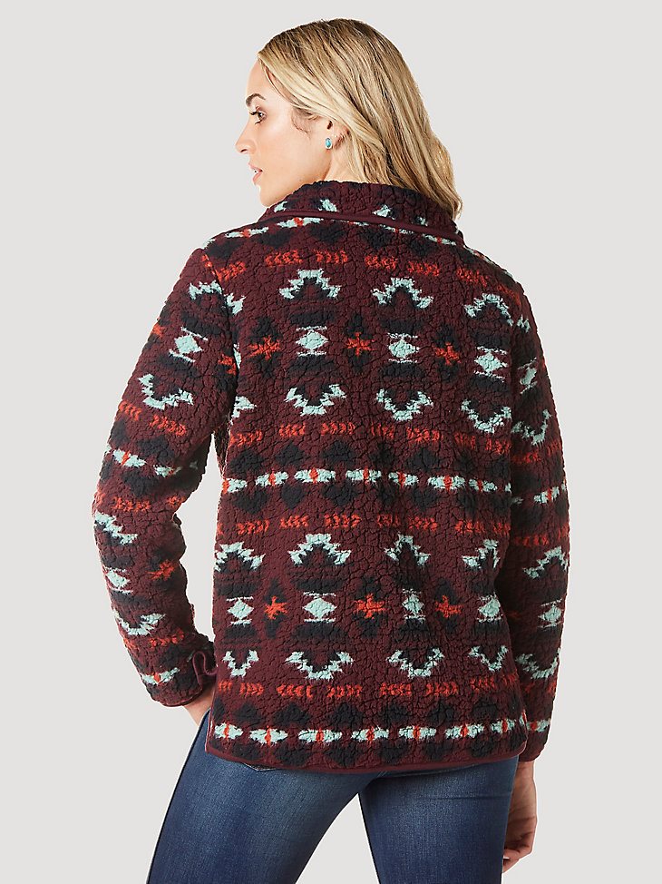 Women's Wrangler Retro Southwestern Print Quarter-Zip Sherpa Pullover in Wine Tasting