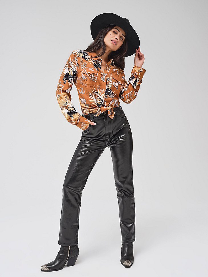 Women's Coated Walker Pant in Black Gloss