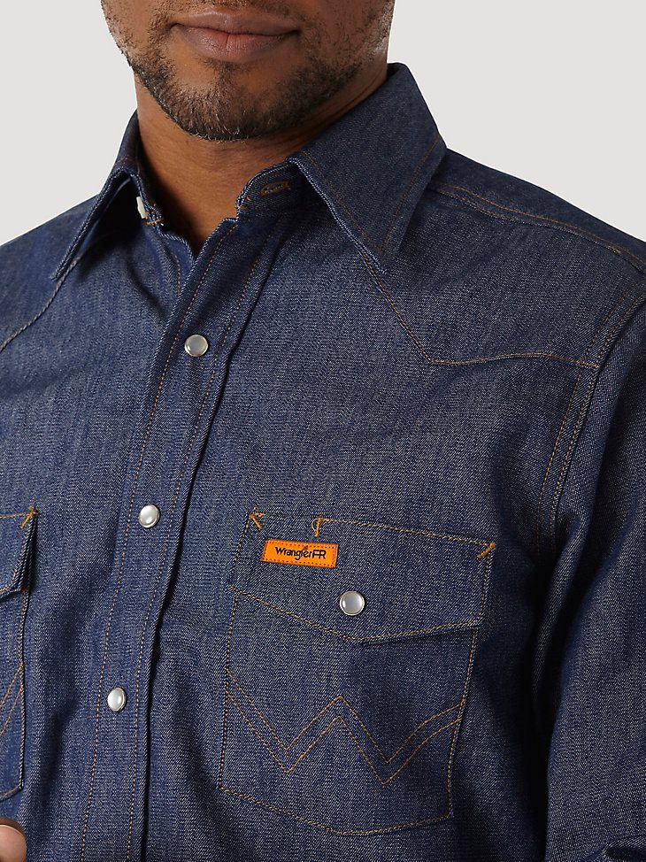 Wrangler FR Flame Resistant Long Sleeve Denim Work Shirt in Denim