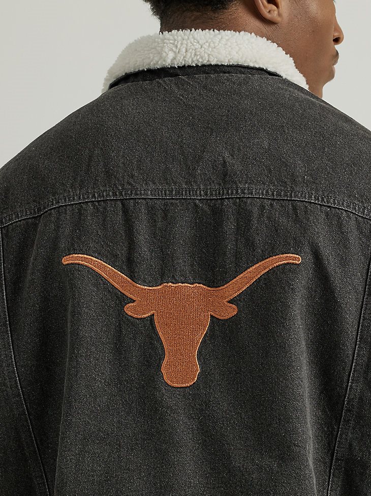 Men's Wrangler Collegiate Sherpa Lined Denim Western Jacket in University of Texas