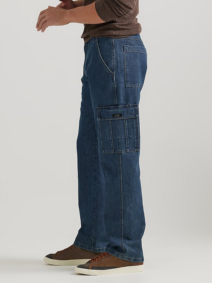 Wrangler Denim Loose Fit Cargo Jean in Medium Stonewash Denim