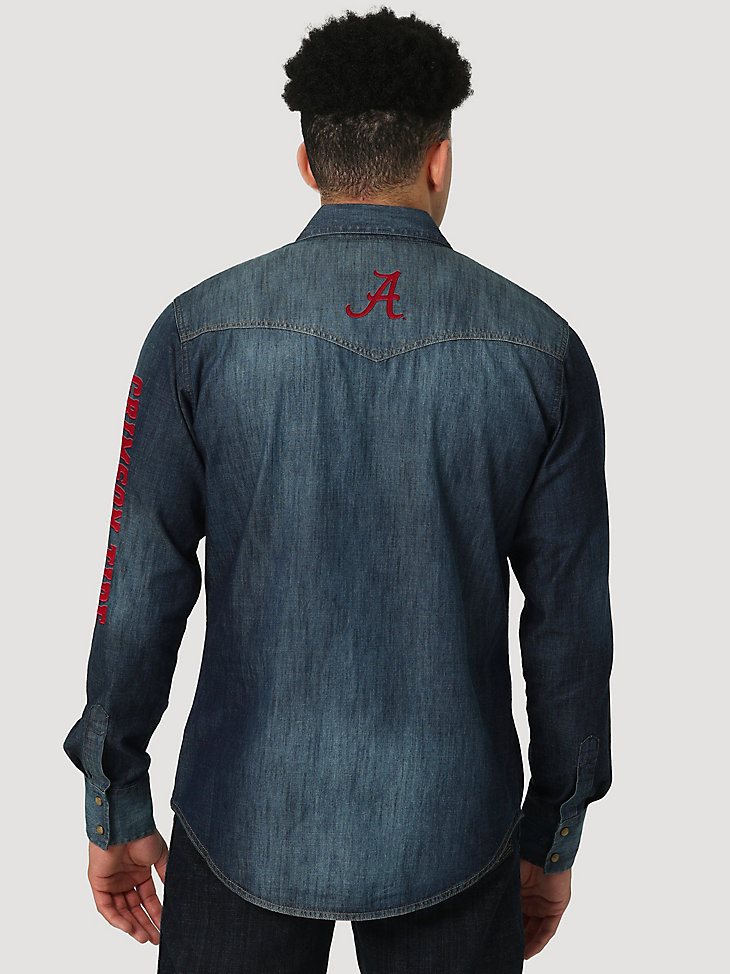 Men's Wrangler Collegiate Denim Western Snap Shirt in University of Alabama